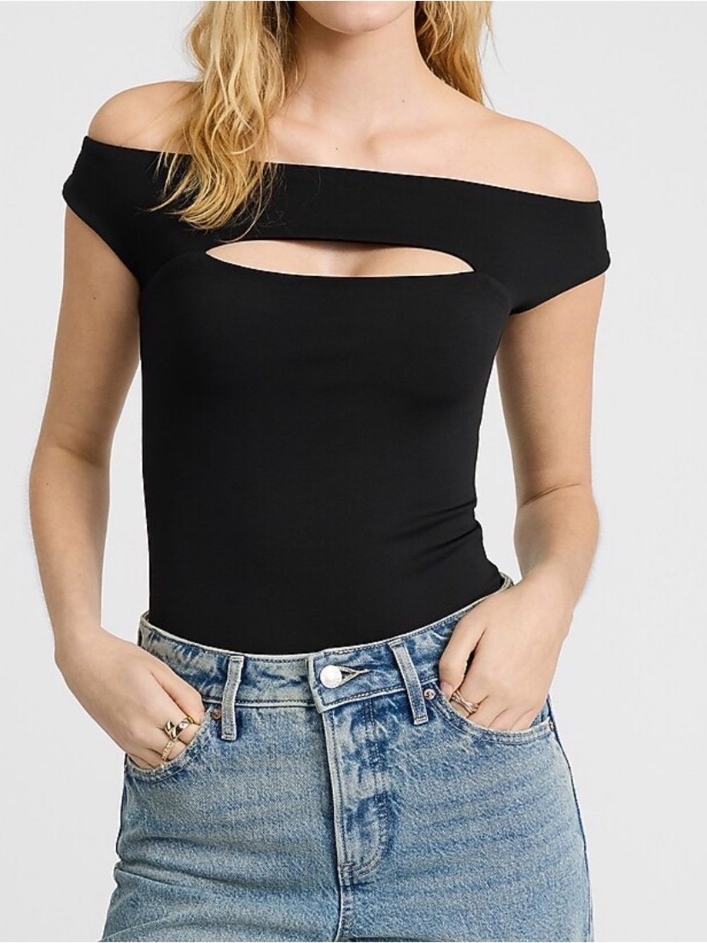 Express Black Off-the-Shoulder Body Contour Cropped Camisole